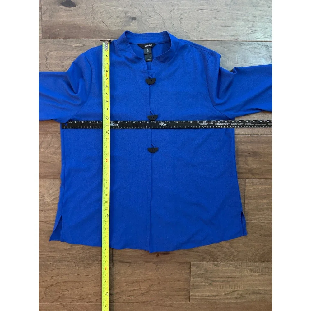 Ali Miles Blouse Womens XL Blue Polyester Solid Mandarin Collar Toggle Tunic Top